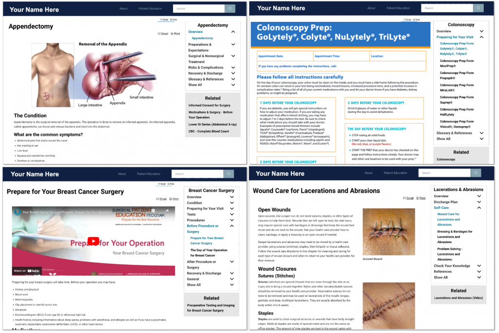 Patient education titles from the American College of Surgeons